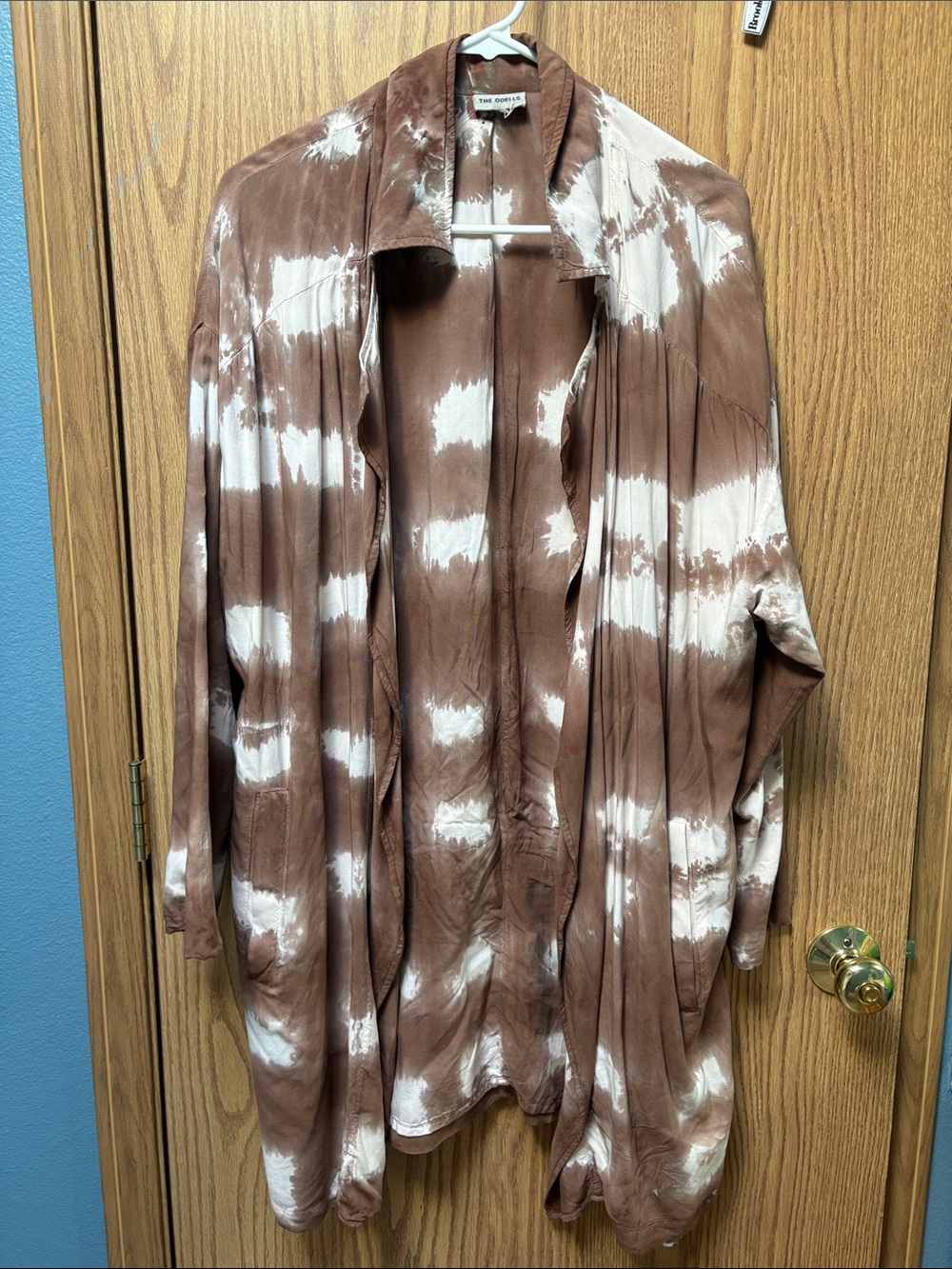 Tie-Dye Open Front Cardigan in Brown & White